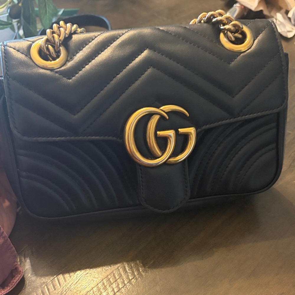 Gucci Black Quilted Leather Shoulder Bag with Gold Hardware